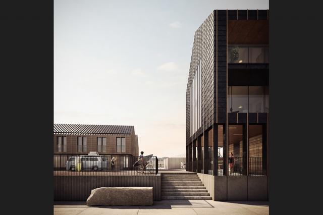 PHASE 2: View of South Quay Yard - phase 2 of the approved South Quay development by Feilden Clegg Bradley Studios [March 2018]  Source: Forbes Massie